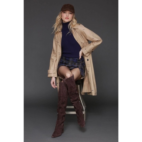 AVEC LES FILLES Cotton Blend Embroidered Equine Horses Trench Coat - Picture 5 of 10